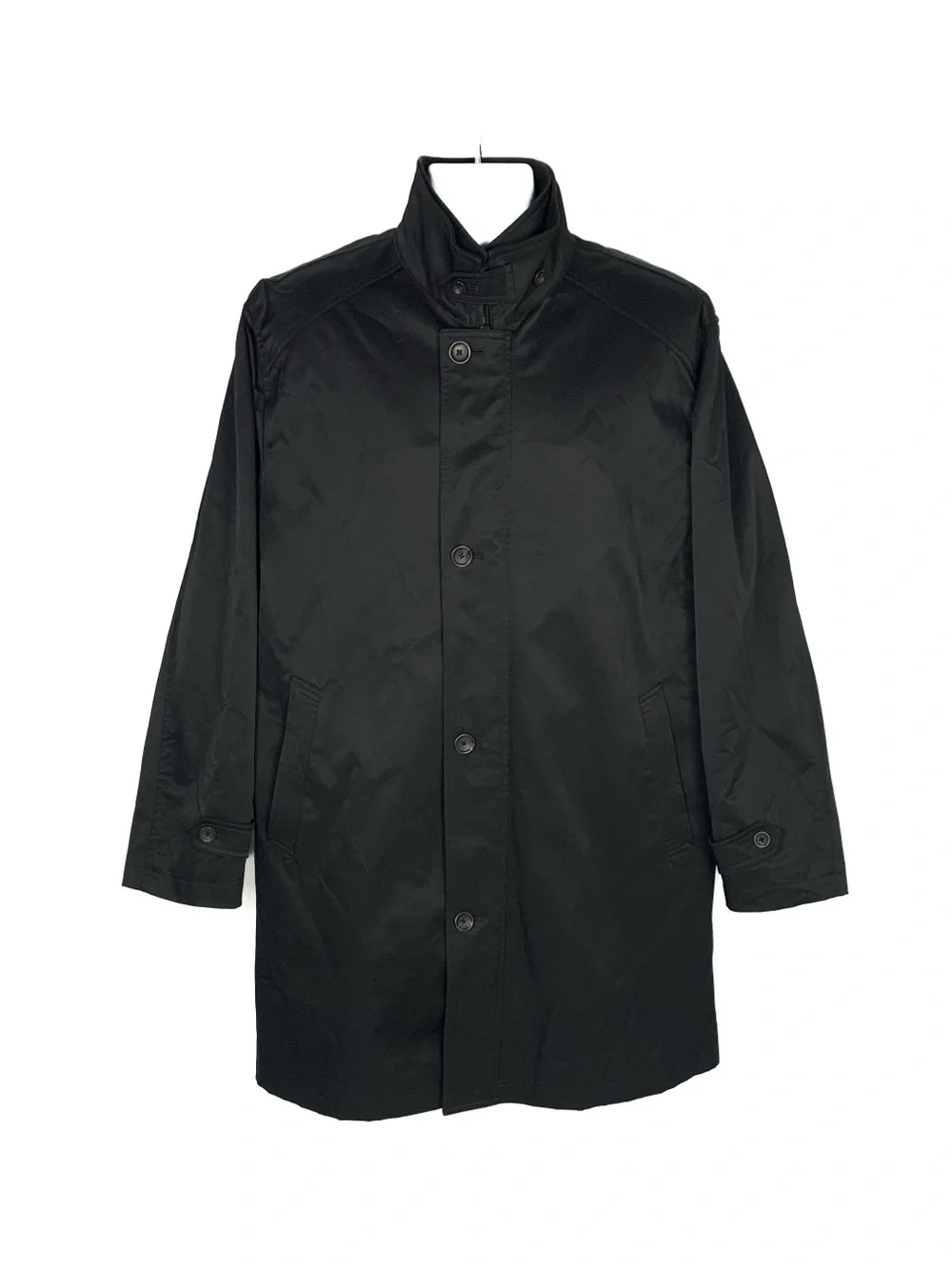 Lauren Ralph Lauren Men L Trench Coat Full Zip Button Removable Lining Black